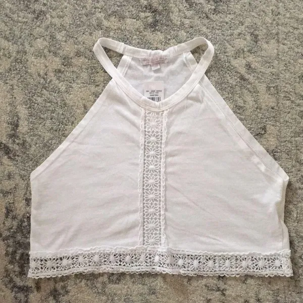 American Eagle White Crochet Crop Top - Image 2