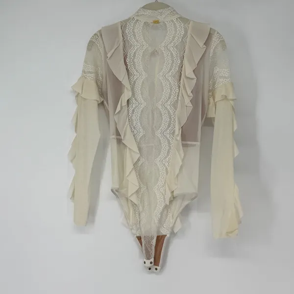 For Love & Lemons White Lace Silk Blend Ruffle Bodysuit Victorian Romantic Sz S - Image 3