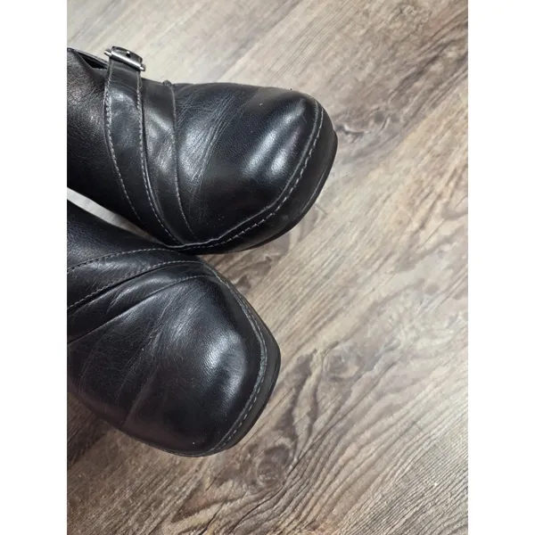 Clarks Artisan Mules Clogs Heel Black Leather Buckle Slip On Shoes Size 9N - Image 8