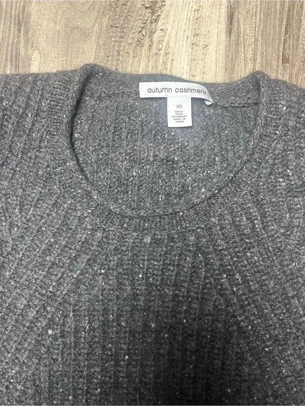 Autumn Cashmere Charcoal Gray 100% Cashmere Ribbed Zipper Crewneck Sweater XS - Image 5