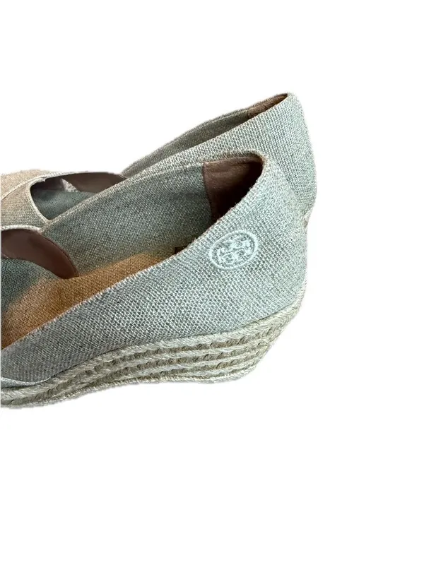 Tory Burch Tan Canvas Peep Toe Espadrille Wedges Platform Stretch Size 9 Women's - Image 6