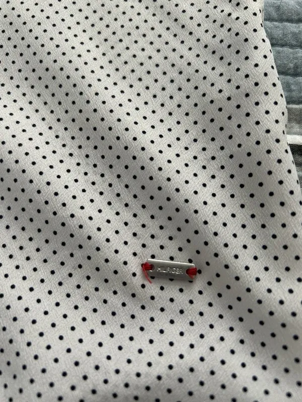 Tommy Hilfiger Split Neck Cap Sleeve Pleated Front Top White /Black Polka Dots S - Image 5