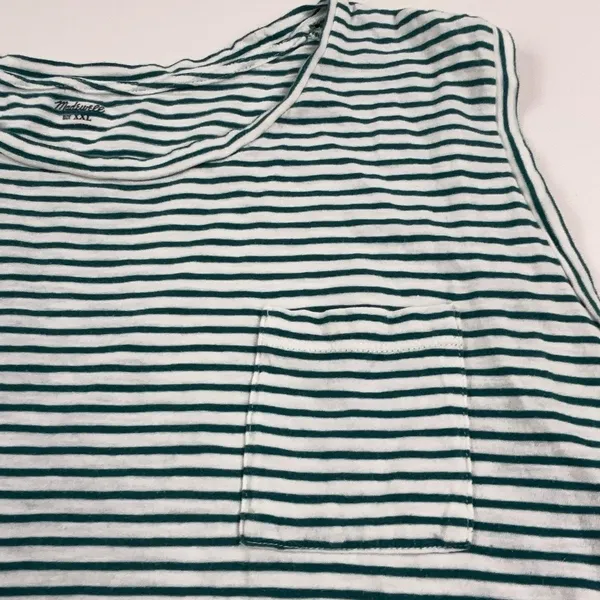 Madewell Tank Top Womens 2XL Green Striped Crew Neck Sleeveless Cotton Jersey - Image 5