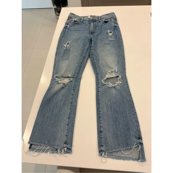 MOTHER The Insider Crop Step Fray Jeans Distressed Raw Hem Light Wash size 26 - Image 6