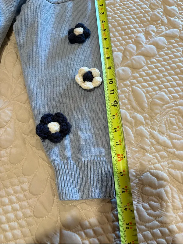 Gilli 3D Crochet Flower Applique Mock Neck Sweater blue white Wmns S - Image 10