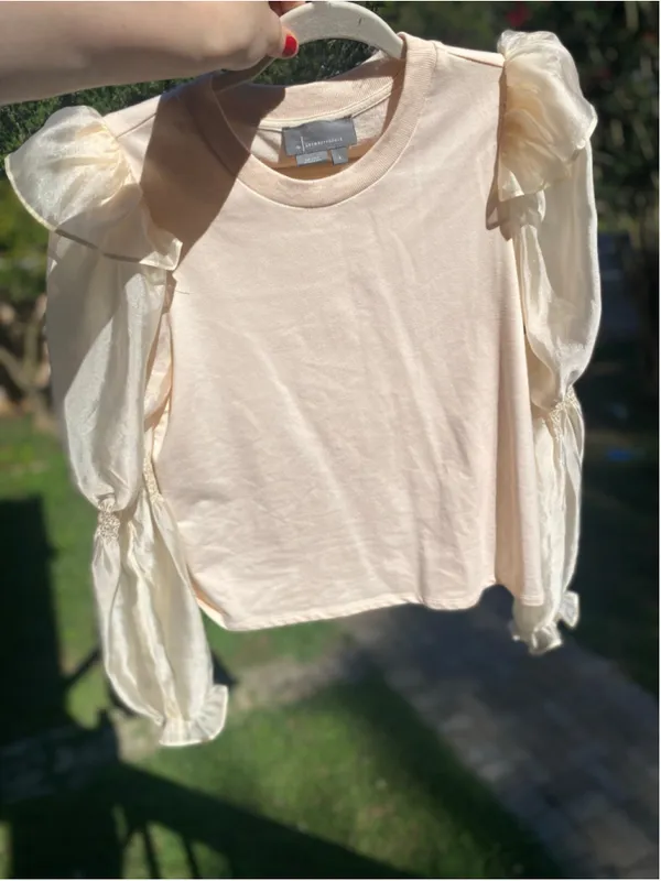 Anthropologie Puff Sleeve Cream Blouse Coquette Romantic Old Money Parisian Boho - Image 5