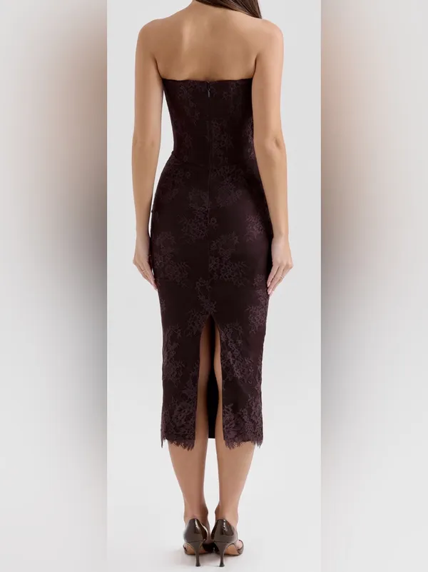 NEW House Of CB LARRA Bitter Chocolate Lace Corset Midi Dress sz XS - Image 3