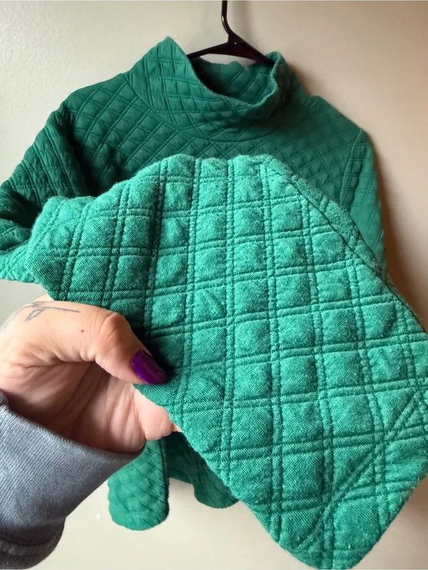 J.Crew Green Quilted Cowl Neck Pullover Sweater Size Large - Image 5