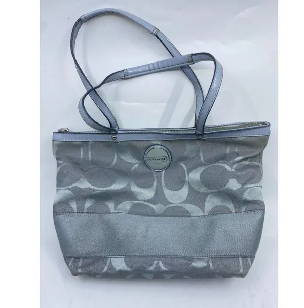 Coach Gray Jacquard Fabric Long Strap Tote Bag - Image 4