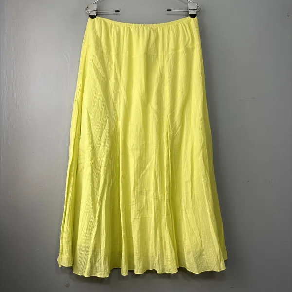 Lark Lane Skirt Size 12 Lime Yellow Dopamine Bright Flowy Summer Crinkle Gauze - Image 4
