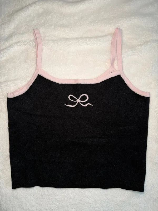 PacSun Coquette Whimsigoth Black Crop Pink Bow Large - Image 2