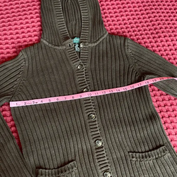 Lauren Ralph Lauren Women’s S Khaki Green Ribbed Hooded Cardigan 100% Cotton - Image 9