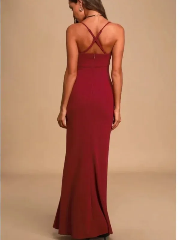 Lulu's Burgundy Bustier Mermaid Maxi Dress Size: S - Image 4