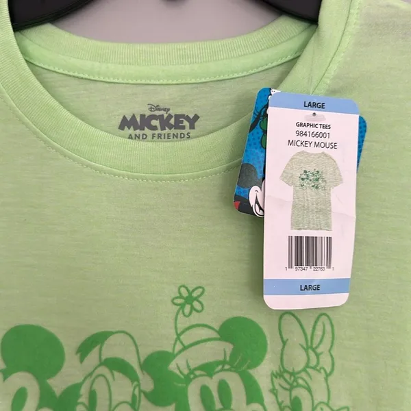 Disney Mickey And Friends Lime Green Short T Shirt Size L - Image 3