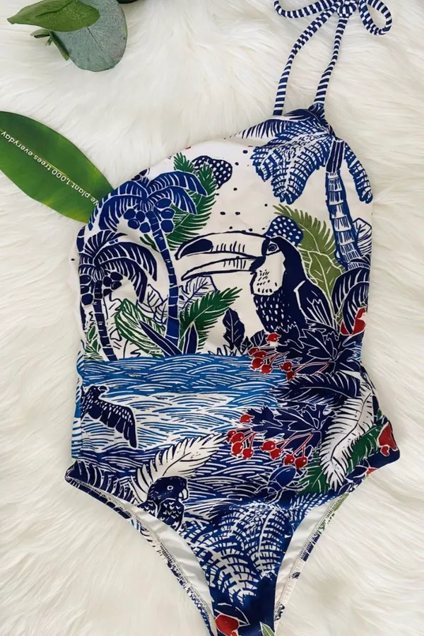 Farm Rio Tropical Print One Piece Swimsuit, Size XS - Image 5