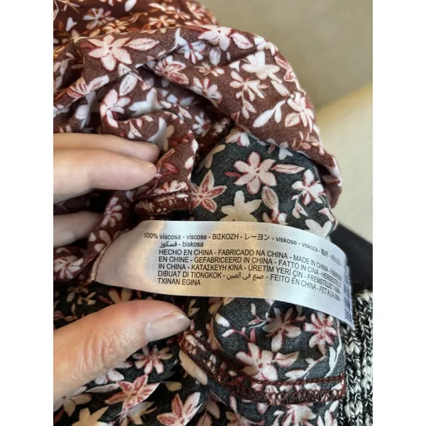 Zara Floral Print Patchwork Boho Maxi Shirt Dress Balloon Sleeves‎ Size S - Image 4
