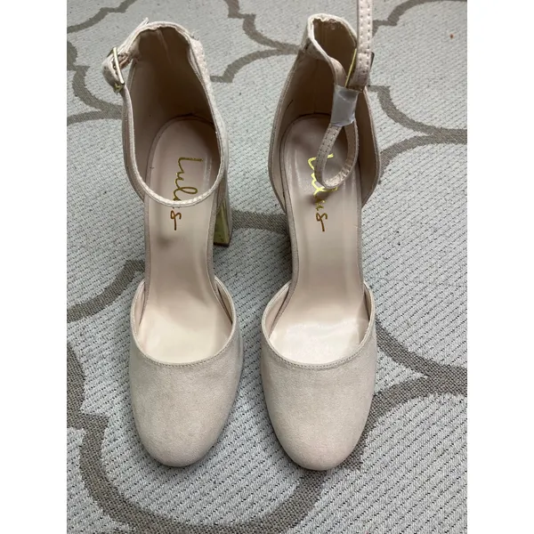 Lulus Laura Light Nude Suede Ankle Strap Heels, size 8, NWOT - Image 3