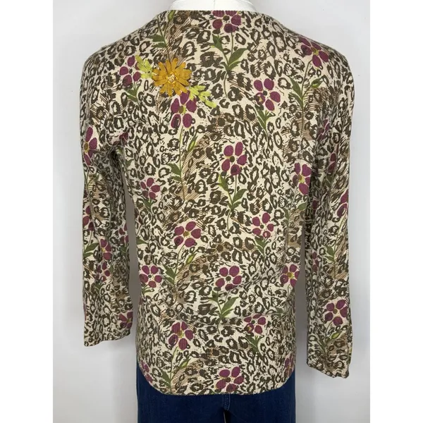 Anthropologie Sparrow Purrfect Posy Cardigan M Leopard Floral Ribbon Wool - Image 4