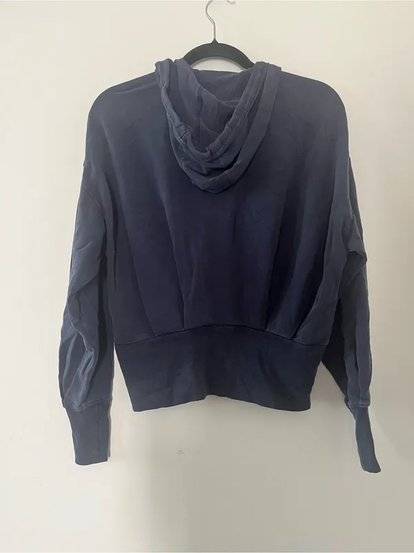 Athleta Navy Blue Zip Up Hoodie Sweatshirt XS Model Off Duty Athleisure Lounge - Image 6