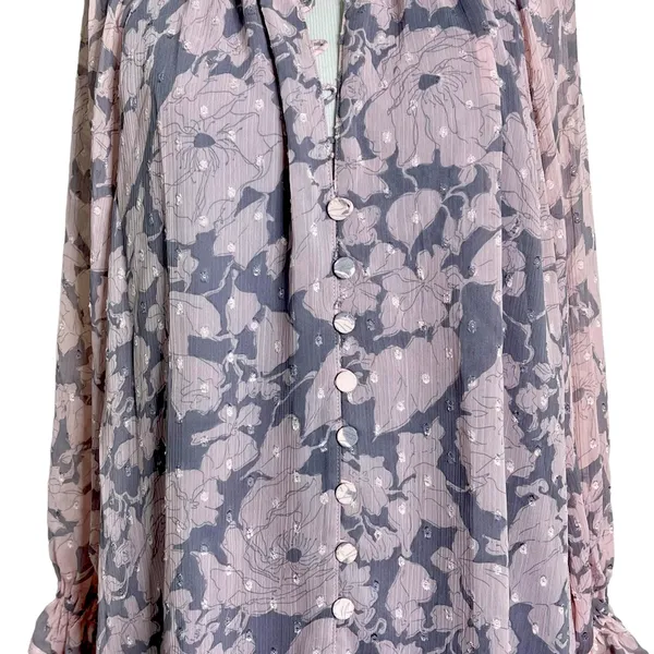 LoveStitch Pink and Grey Floral Sheer Blouse L - Image 4