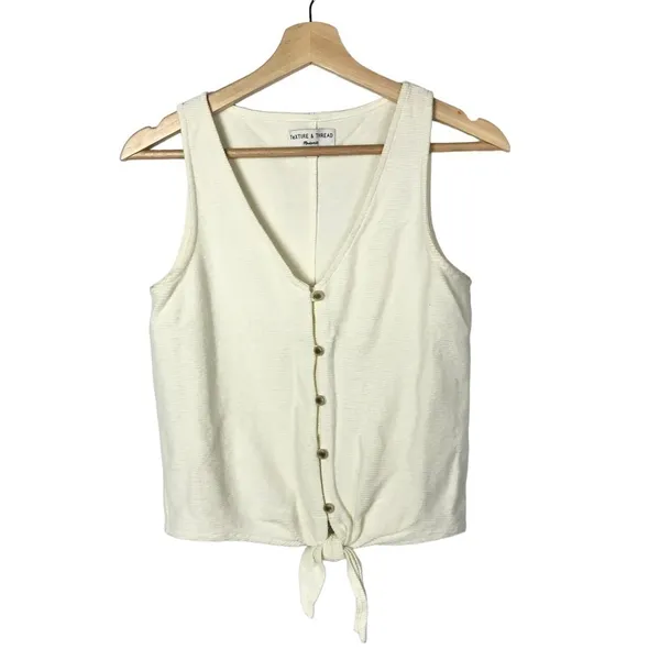 Madewell Texture‎ & Thread White Button Front Tie Tank Top S - Image 2