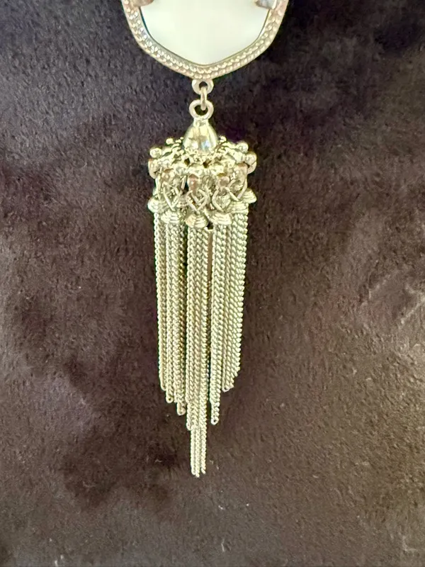 Kendra Scott Silver Pendant Necklace with White Stone and Tassel - Image 4