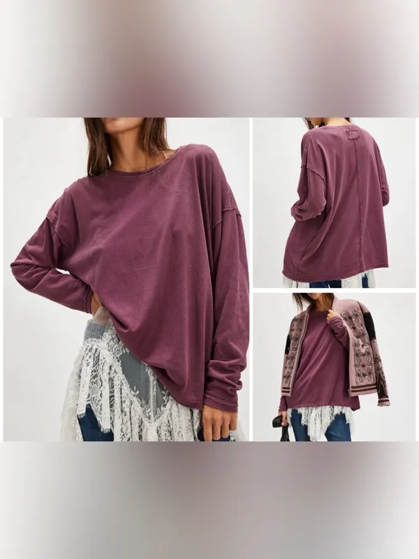 NWOT Free People We The Free Nina Long-Sleeve Tee - maroon wine - XS - Image 2