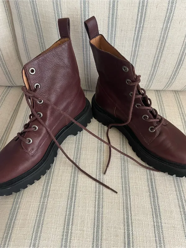 Madewell Rayna Leather Lace-Up Boots in Dark Cabernet Size US 6.5 - Image 5