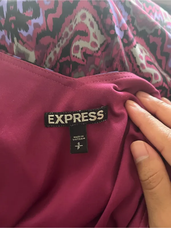 Express Pink Purple Scarf Print Mini Dress Small Resort Vacation Artsy Beach - Image 7
