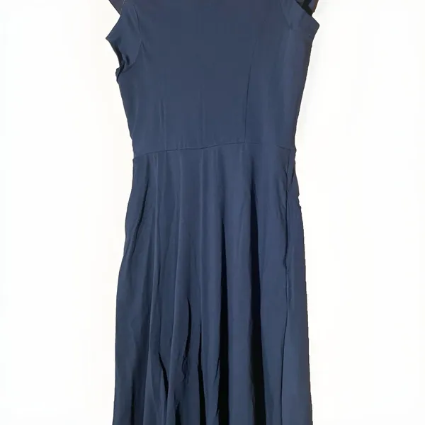 Pact Dress L Black Organic Cotton Fit Flare Midi Minimalist Quiet Luxury Classic - Image 4