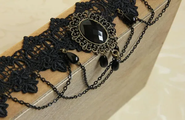 Gothic Black Lace Necklace Collar Choker Retro Vintage Chain, Vampire Halloween - Image 3
