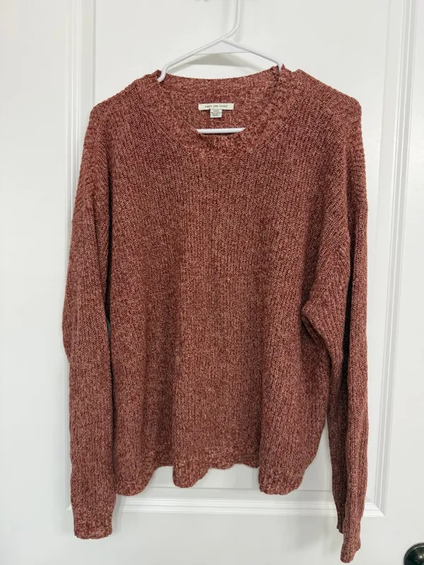 American Eagle Rust Red Marled Open Knit Crewneck Sweater Women’s M - Image 3
