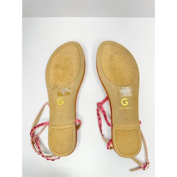 GBG Los Angeles‎ T Strap Sandals Size 6 Pink Gold Logo Ankle Strap - Image 8