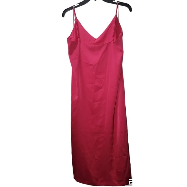 Shinestar Slip‎ Dress V-Neck Sleeveless Midi Dress Party Cocktail Red M - Image 2
