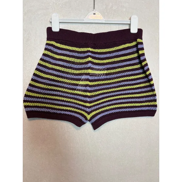 By Anthropologie Striped Knit Shorts Purple Lime Green High Rise Large NWT - Image 7