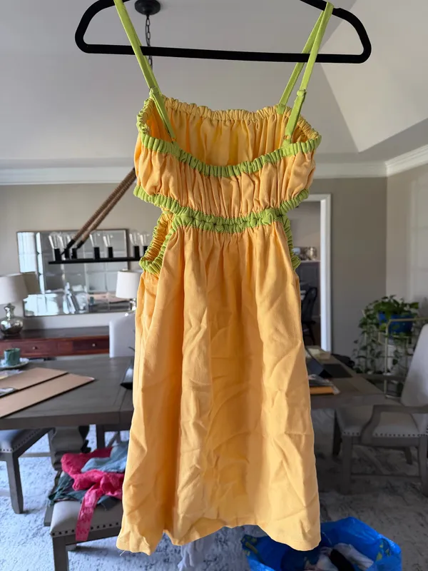 Orange and green flowy mini dress - Image 3