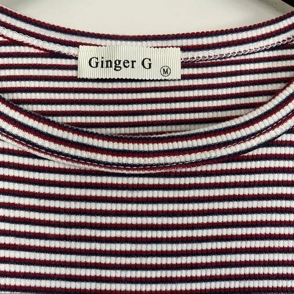 Ginger G Striped Front Tie Ribbed Tee M - Image 3