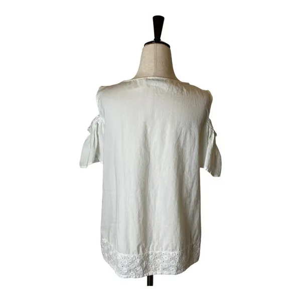 Zara White Cotton Lace‎ Cut Out Cold Shoulder Blouse Size XS - Image 3