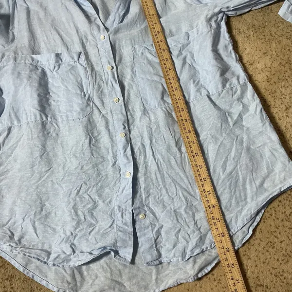 Pure Navy Linen Button Down Shirt Womens XL Blue Coastal Summer Long Sleeve Top - Image 2