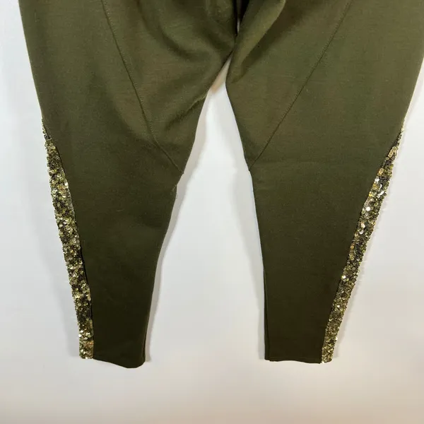 Alice + Olivia Olive Green Sequin Panel‎ Leggings Slim Fit Pants Stretch Green - Image 9