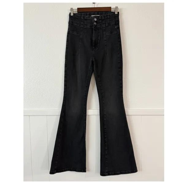 Free People We The Free Black High Rise Flare Jeans Size 27 Stretch - Image 3