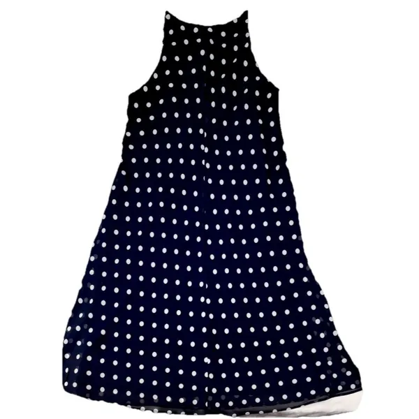 Lauren Ralph Lauren Sleeveless A-Line Blue and White Polka-Dot Dress Sz 10 - Image 2