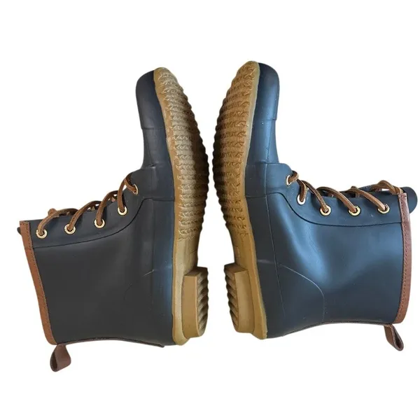 Tory Burch Lace Up Rain Boots Navy Rubber Short‎ Boot 9 - Image 7