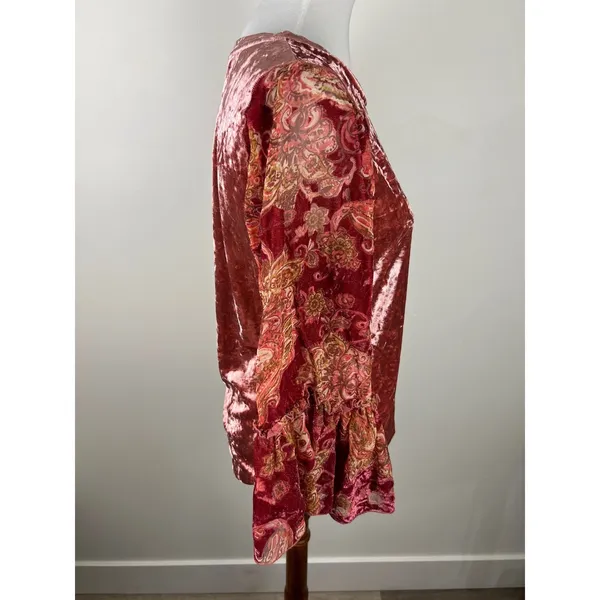 Mystree Rose Crushed Velvet Paisley Bell‎ Sleeve Boho Top Size M - Image 11