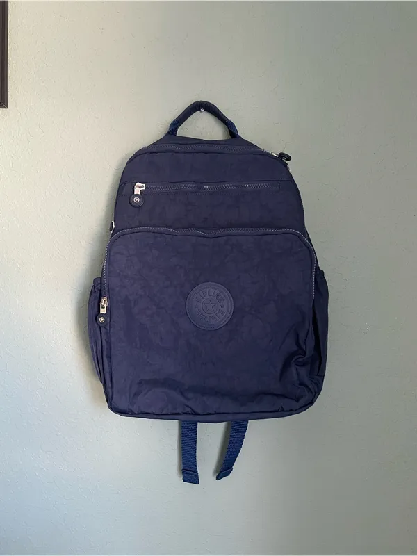 Kipling Tablet City Backpack Blue Elastic Side Pockets - Image 2