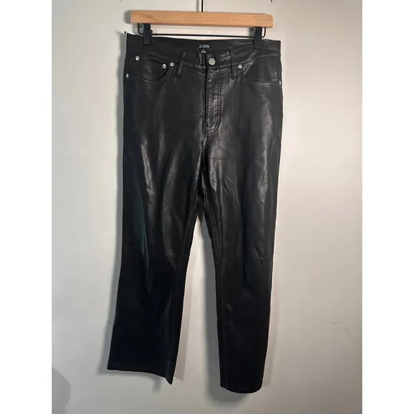 J.Crew Womens High-Rise Slim Demi-Boot Pant‎ Faux Leather Black BK823 Size 29 - Image 4