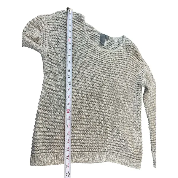 Quinn Gray Open Weave Knit Sweater M Slouchy Cozy Pullover Minimalist Beachy - Image 7