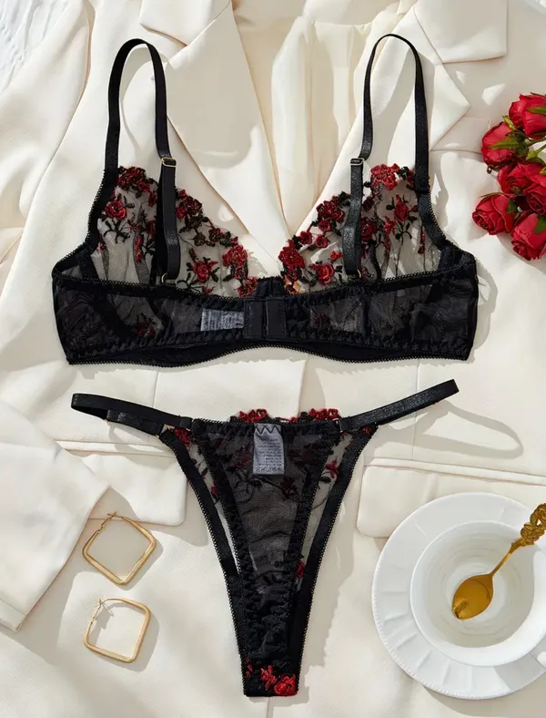 Black floral lingerie sey - Image 2