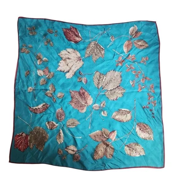 Vintage Green, Red, & Brown Fall Leaves Silk Scarf Bohemian Nature Autumn - Image 3