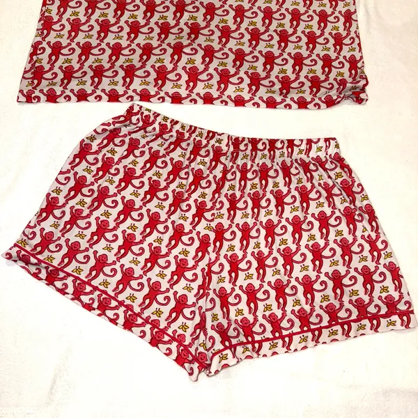 Roller Rabbit Pink Monkey Polo Pajama Short Sleeve Shirt and Shorts Set size Small - Image 7